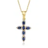 Ross-simons Sapphire Cross Pendant Necklace In Sterling Silver And 18kt Gold Over Sterling In Multi