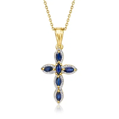 Ross-simons Sapphire Cross Pendant Necklace In Sterling Silver And 18kt Gold Over Sterling In Multi