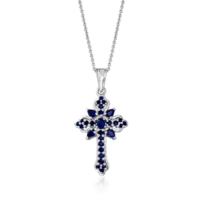 Ross-simons Sapphire Cross Pendant Necklace In Sterling Silver In Multi