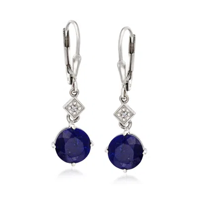 Ross-simons Sapphire Drop Earrings With Diamond Accents In Sterling Silver In Metallic