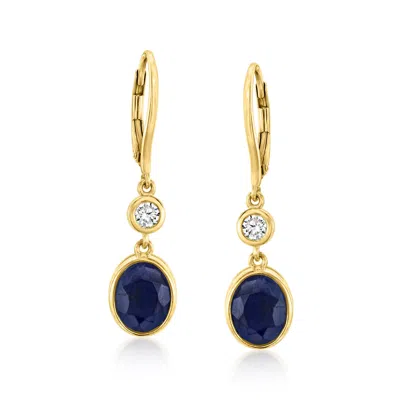 Ross-simons Sapphire Drop Earrings With . Lab-grown Diamonds In 18kt Gold Over Sterling
