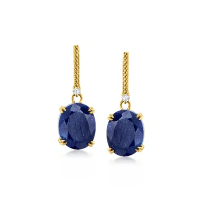 Ross-simons Sapphire Drop Earrings With White Topaz In 18kt Gold Over Sterling In Blue