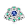Ross-simons Sapphire, . Emerald And . Diamond Ring In Sterling Silver In Blue