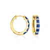 Ross-simons Sapphire Hoop Earrings With Diamond Accents In 18kt Gold Over Sterling In Blue