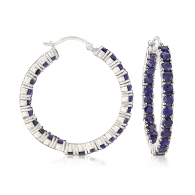 Ross-simons Sapphire Inside-outside Hoop Earrings In Sterling Silver In Blue