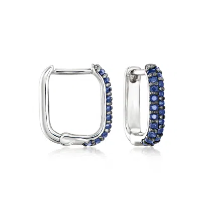 Ross-simons Sapphire Paper Clip Link Hoop Earrings In Sterling Silver In Blue