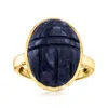 Ross-simons Sapphire Scarab Ring In 18kt Yellow Gold Over Sterling In Blue
