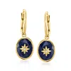 Ross-simons Sapphire Star Drop Earrings With Diamonds In 18kt Gold Over Sterling In Black