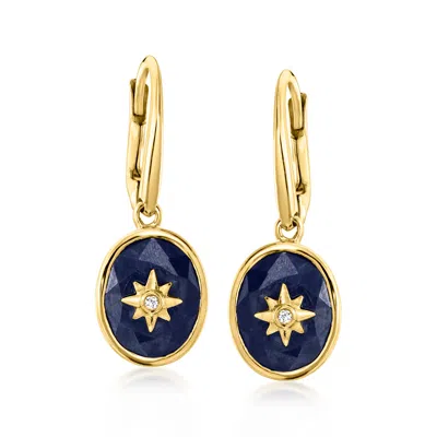 Ross-simons Sapphire Star Drop Earrings With Diamonds In 18kt Gold Over Sterling In Black