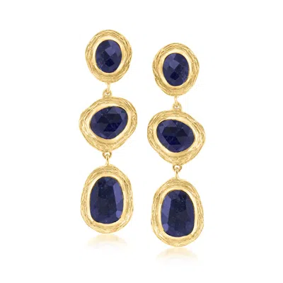 Ross-simons Sapphire Station Drop Earrings In 18kt Gold Over Sterling In Blue