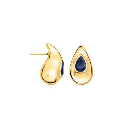 Ross-simons Sapphire Teardrop Earrings In 18kt Gold Over Sterling In Blue