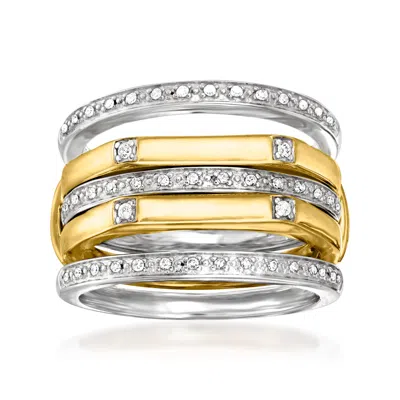 Ross-simons Set Of 4 Diamond Stackable Rings In 2-tone Sterling Silver In White