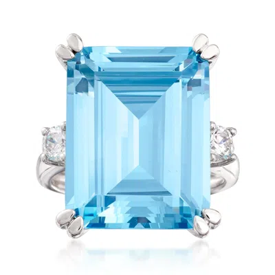 Ross-simons Simulated Aquamarine And . Cz Ring In Sterling Silver In White