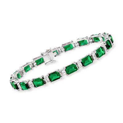 Ross-simons Simulated Emerald And . Cz Bracelet In Sterling Silver In Multi