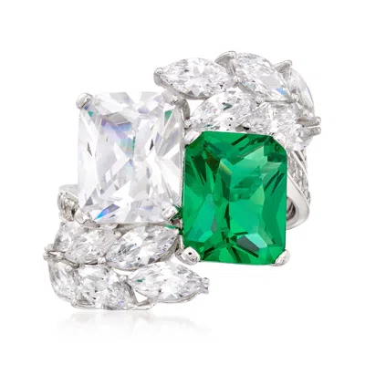 Ross-simons Simulated Emerald And Cz Ring In Sterling Silver In Green