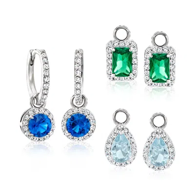 Ross-simons Simulated Multi-gemstone And . Cz Jewelry Set: Huggie Hoop Earrings And 3 Pairs Of Interchangeable D