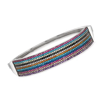 Ross-simons Simulated Multi-gemstone And . Multicolored Cz Bangle Bracelet In Sterling Silver In Blue