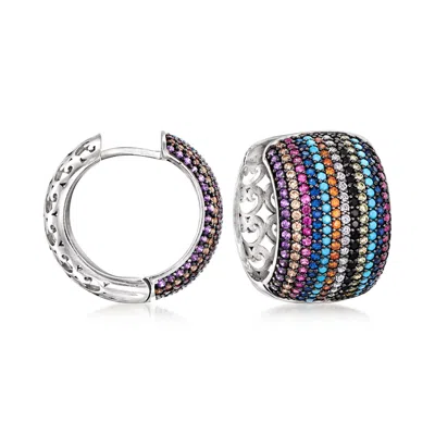 Ross-simons Simulated Multi-gemstone And . Multicolored Czs Hoop Earrings In Sterling Silver