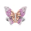 Ross-simons Simulated Pink Sapphire Butterfly Ring With Cz Accents In 2-tone Sterling Silver In Metallic