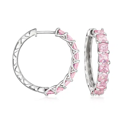 Ross-simons Simulated Pink Sapphire Hoop Earrings In Sterling Silver In Red