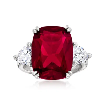 Ross-simons Simulated Ruby And Cz Ring In Sterling Silver In Red