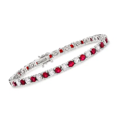 Ross-simons Simulated Ruby And Cz Tennis Bracelet In Sterling Silver In Multi