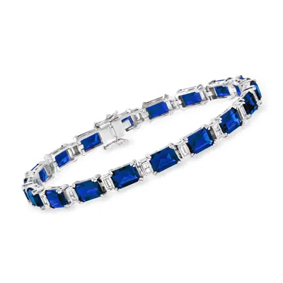 Ross-simons Simulated Sapphire And . Cz Bracelet In Sterling Silver In Multi