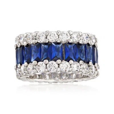 Ross-simons Simulated Sapphire And Cz Eternity Band In Sterling Silver In White