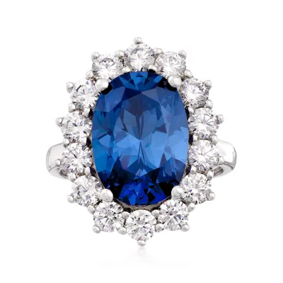 Ross-simons Simulated Sapphire And Cz Ring In Sterling Silver