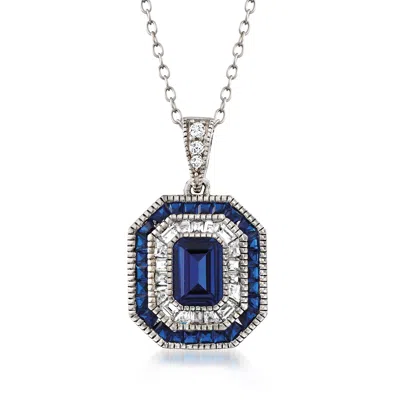 Ross-simons Simulated Sapphire And . Lab-grown Blue Spinel Pendant Necklace With . Czs In Sterling Silver In Multi