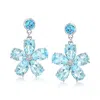 Ross-simons Sky And London Blue Topaz Flower Drop Earrings With . White Topaz In Sterling Silver In Multi