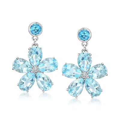 Ross-simons Sky And London Blue Topaz Flower Drop Earrings With . White Topaz In Sterling Silver In Multi