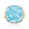 ROSS-SIMONS SKY BLUE TOPAZ AND . DIAMOND FRAME RING IN 14KT YELLOW GOLD