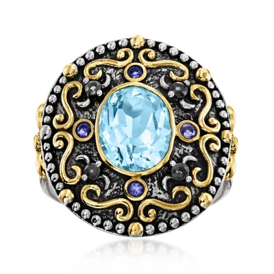 Ross-simons Sky Blue Topaz And . Iolite Ring With . Black Spinels In Sterling Silver And 18kt Gold Over Sterling