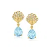 Ross-simons Sky Blue Topaz And . White Zircon Seashell Drop Earrings In 18kt Gold Over Sterling