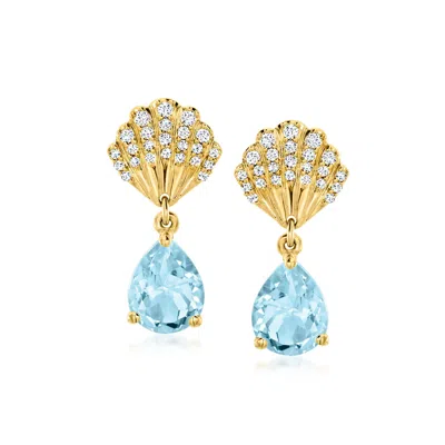 Ross-simons Sky Blue Topaz And . White Zircon Seashell Drop Earrings In 18kt Gold Over Sterling