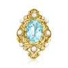 Ross-simons Sky Blue Topaz Ring With 2.5-3.5mm Cultured Pearls And White Zircon Accents In 18kt Gold Over Sterli In Blue