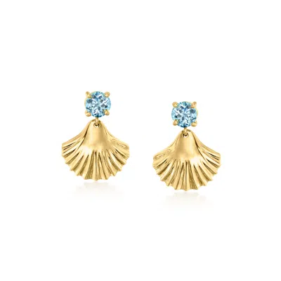 Ross-simons Sky Blue Topaz Seashell Drop Earrings In 18kt Gold Over Sterling In Multi