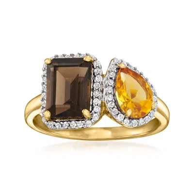 Ross-simons Smoky Quartz And . Citrine Toi Et Moi Ring With . White Topaz In 18kt Gold Over Sterling In Brown