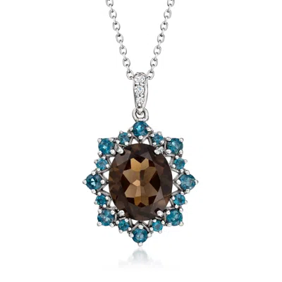 Ross-simons Smoky Quartz And . London Blue Topaz Pendant Necklace With White Topaz In Sterling Silver In Multi