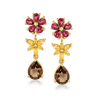 Ross-simons Smoky Quartz And Rhodolite Garnet Flower Drop Earrings With . Citrines In 18kt Gold Over Sterling In Multi