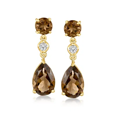 Ross-simons Smoky Quartz Drop Earrings With . White Topaz In 18kt Gold Over Sterling In Multi