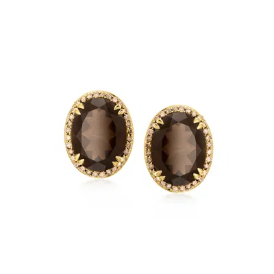 Ross-simons Smoky Quartz Earrings With . Brown Diamonds In 14kt Yellow Gold