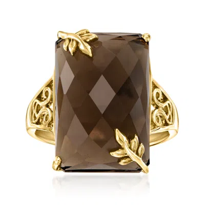 Ross-simons Smoky Quartz Leaf Ring In 18kt Gold Over Sterling In Brown