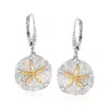 Ross-simons Sterling Silver And 14kt Gold Sand Dollar Drop Earrings With . Diamonds In White