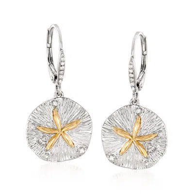 Ross-simons Sterling Silver And 14kt Gold Sand Dollar Drop Earrings With . Diamonds In White