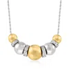 Ross-simons Sterling Silver And 14kt Yellow Gold Bead Necklace With . Diamonds In Multi