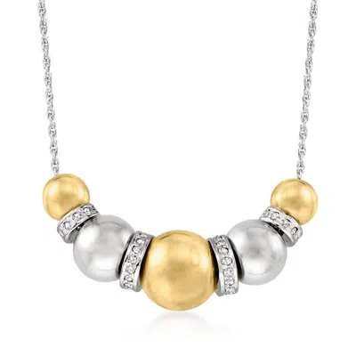Ross-simons Sterling Silver And 14kt Yellow Gold Bead Necklace With . Diamonds In Multi