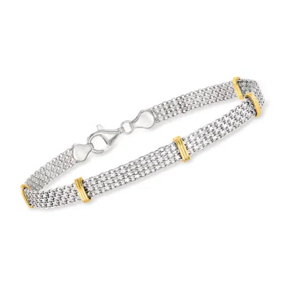 Ross-simons Sterling Silver And 14kt Yellow Gold Bismark-link Bracelet In Multi