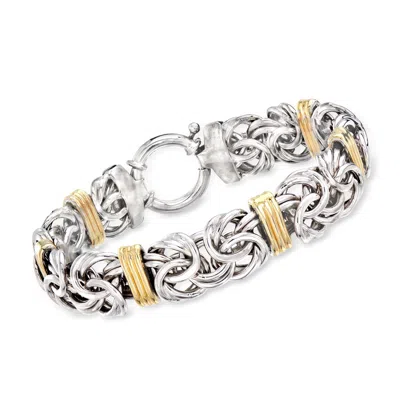 Ross-simons Sterling Silver And 14kt Yellow Gold Byzantine Station Bracelet In Multi